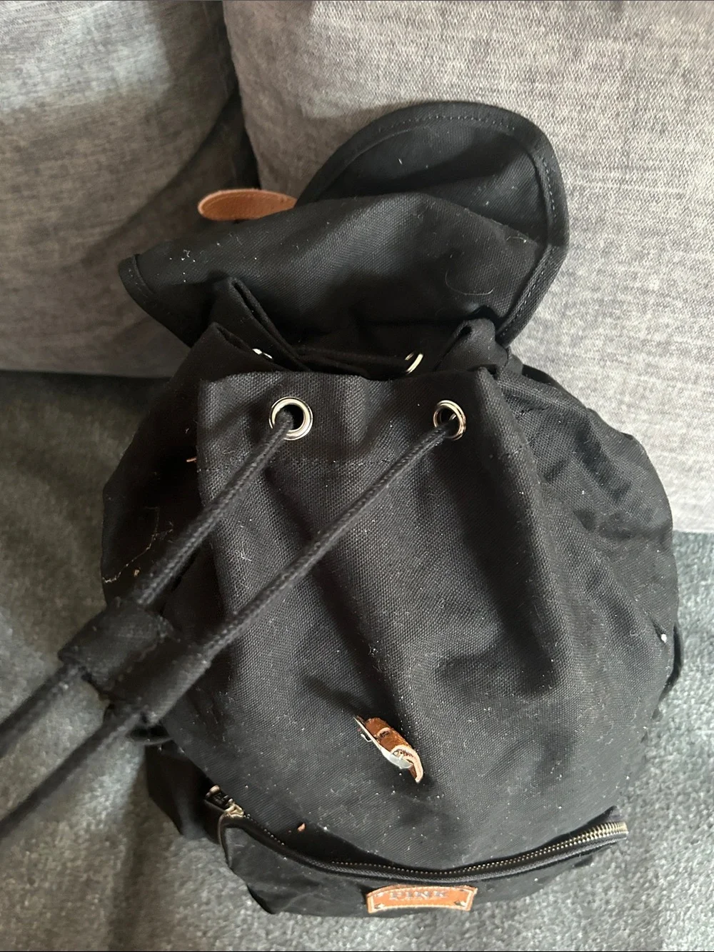 PINK Victoria's Secret Black Canvas Backpack with Tan Accents